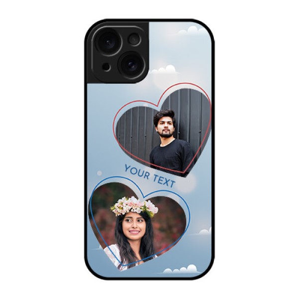 Apple iPhone 15 Custom Glass Phone Case - Blue Color Couple Design Apple iPhone 15 Custom Glass Phone Case - Blue Color Couple Design