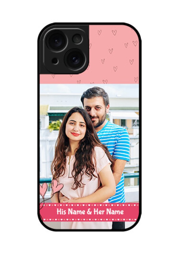 Apple iPhone 15 Custom Glass Phone Case - Love Design Peach Color