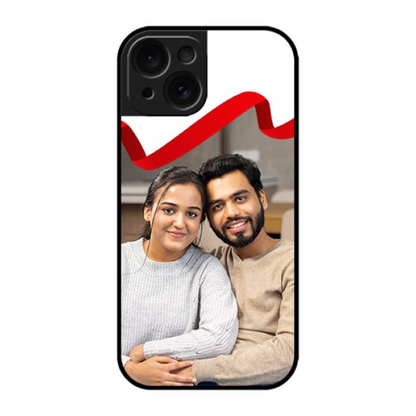 Apple iPhone 15 Custom Glass Phone Case - Red Ribbon Frame Design