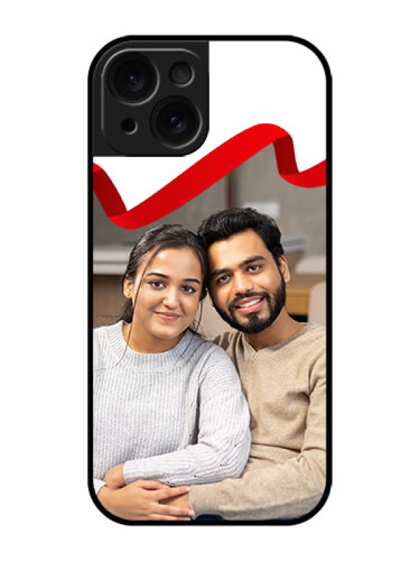 Custom Apple iPhone 15 Custom Glass Phone Case - Red Ribbon Frame Design