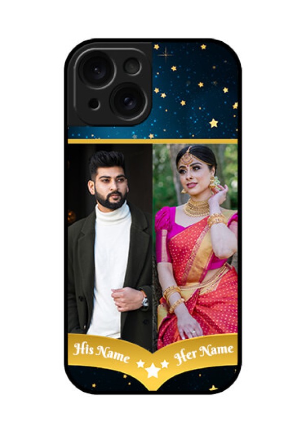 Apple iPhone 15 Custom Glass Phone Case - Galaxy Stars Backdrop Design