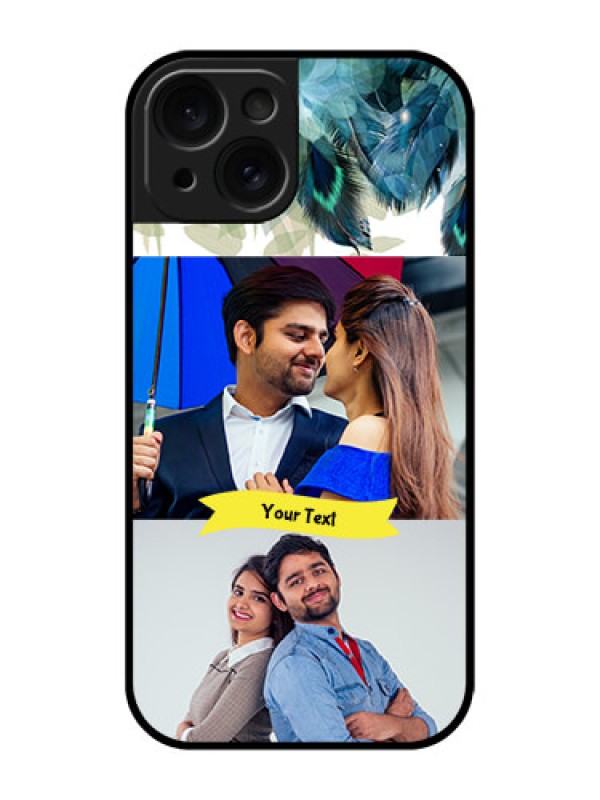 Custom Apple iPhone 15 Custom Glass Phone Case - Image With Boho Peacock Feather Design