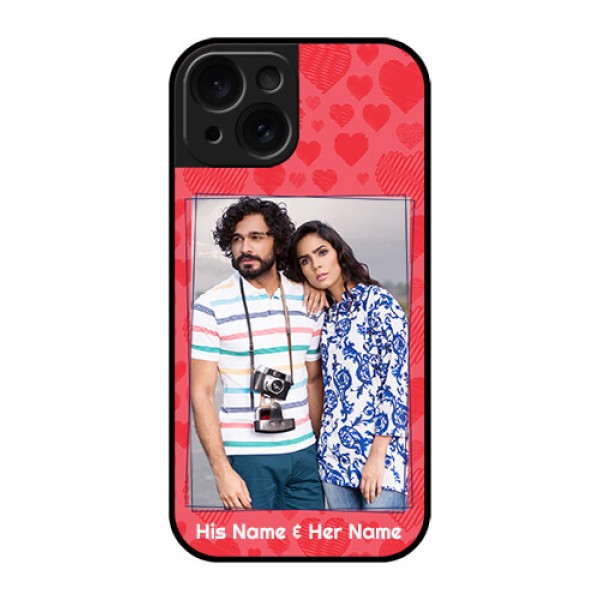 Apple iPhone 15 Custom Glass Phone Case - With Red Heart Symbols Design Apple iPhone 15 Custom Glass Phone Case - With Red Heart Symbols Design