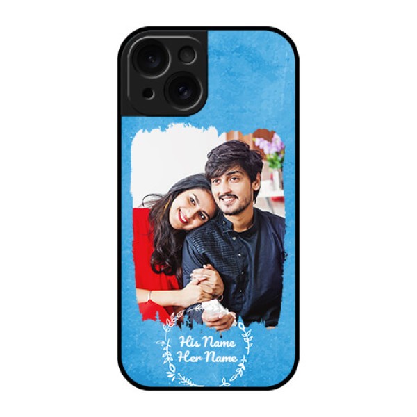iPhone 15 Custom Glass Phone Case - Blue Color Vintage Design iPhone 15 Custom Glass Phone Case - Blue Color Vintage Design
