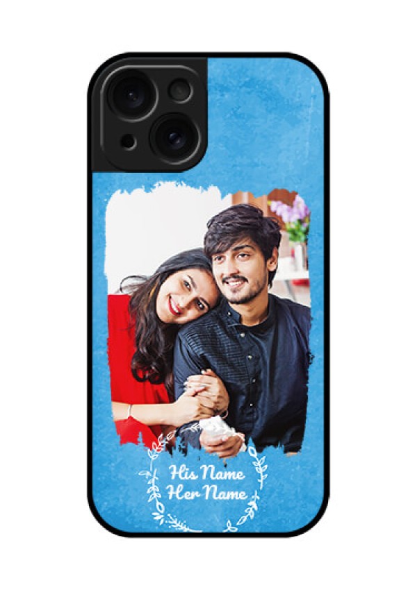 iPhone 15 Custom Glass Phone Case - Blue Color Vintage Design