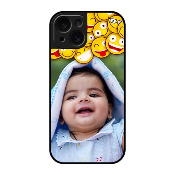 Apple iPhone 15 Custom Glass Phone Case - With Smiley Emoji Design Apple iPhone 15 Custom Glass Phone Case - With Smiley Emoji Design