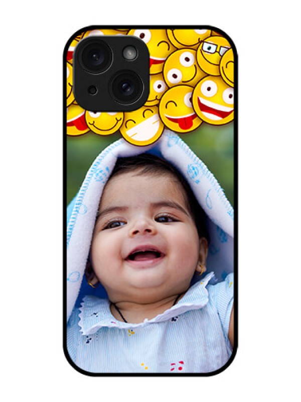Custom Apple iPhone 15 Custom Glass Phone Case - With Smiley Emoji Design