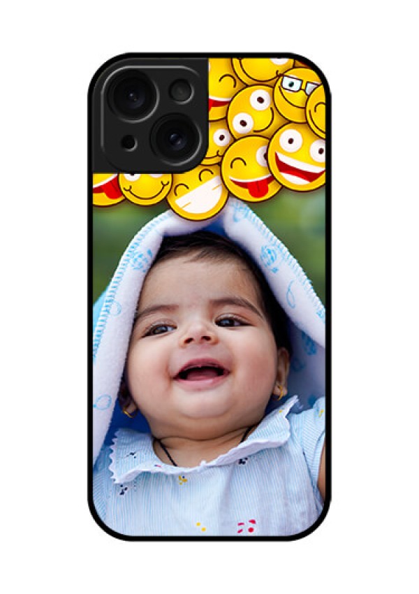 Apple iPhone 15 Custom Glass Phone Case - With Smiley Emoji Design
