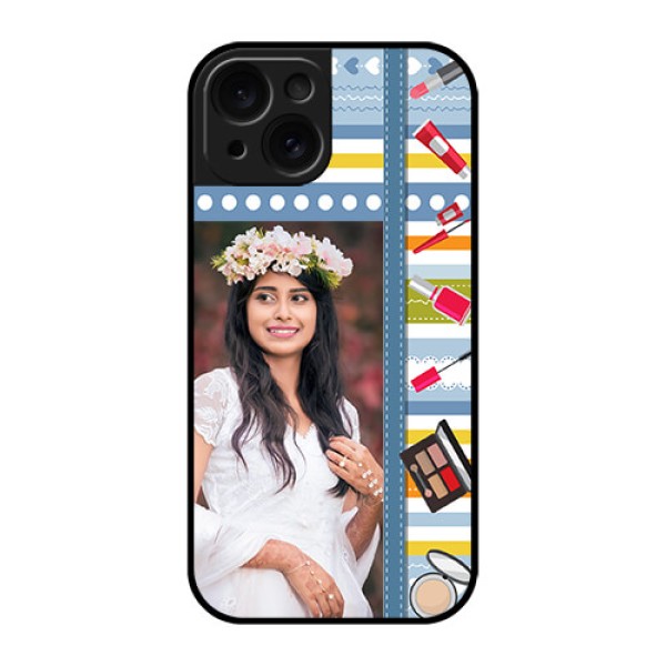 Apple iPhone 15 Custom Glass Phone Case - Makeup Icons Design