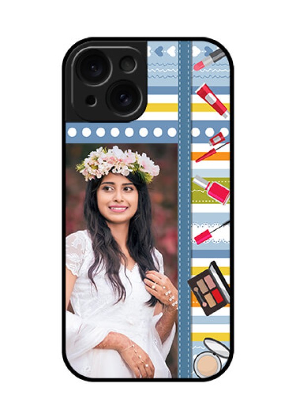 Apple iPhone 15 Custom Glass Phone Case - Makeup Icons Design