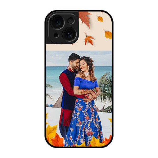 Apple iPhone 15 Custom Glass Phone Case - Autumn Maple Leaves Design Apple iPhone 15 Custom Glass Phone Case - Autumn Maple Leaves Design