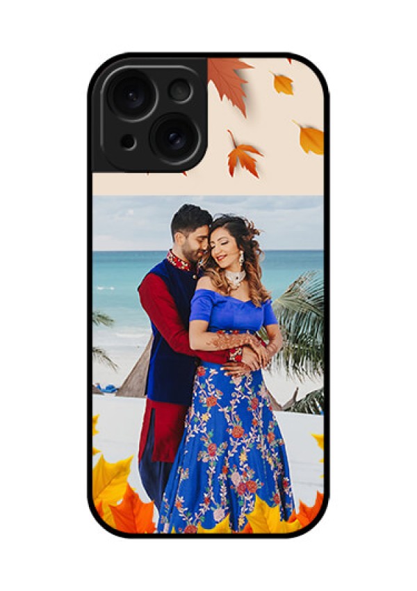 Apple iPhone 15 Custom Glass Phone Case - Autumn Maple Leaves Design