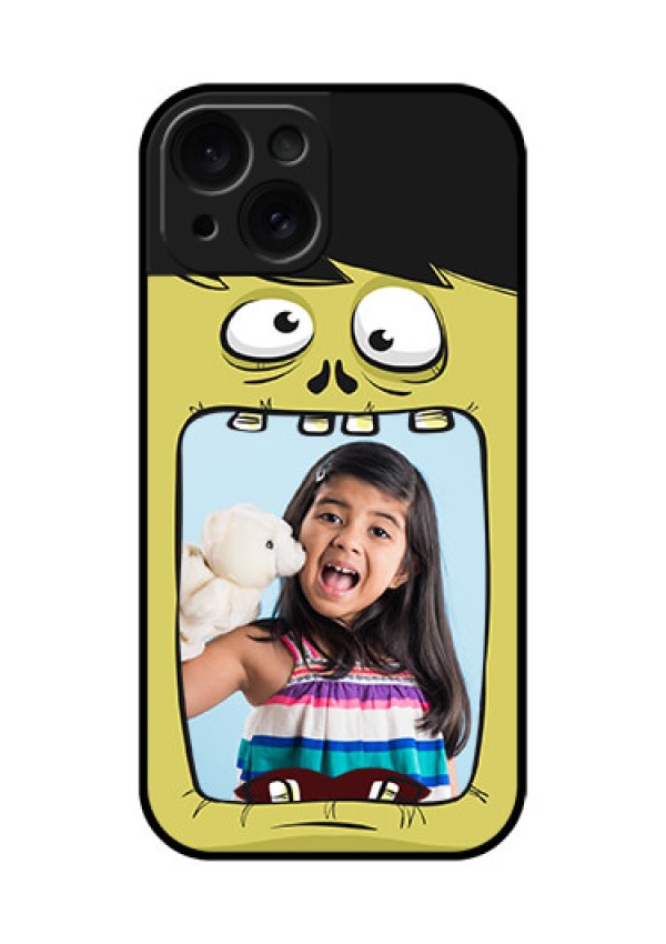 Apple iPhone 15 Custom Glass Phone Case - Cartoon Monster Back Case Design