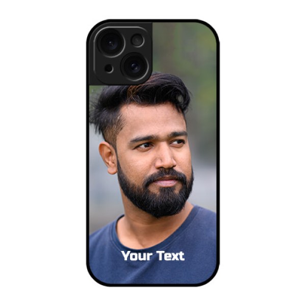 Apple iPhone 15 Custom Glass Phone Case - Photo With Text Design