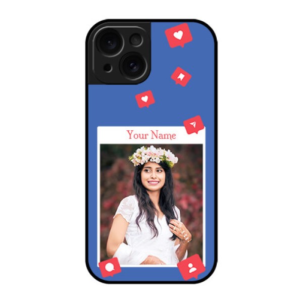 Apple iPhone 15 Custom Glass Phone Case - Like Share And Comment Design Apple iPhone 15 Custom Glass Phone Case - Like Share And Comment Design