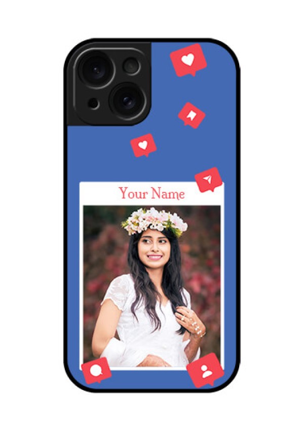 Apple iPhone 15 Custom Glass Phone Case - Like Share And Comment Design