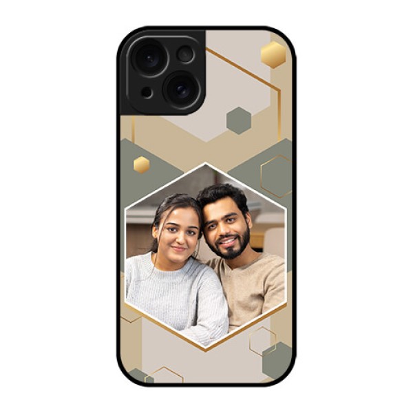 Apple iPhone 15 Custom Glass Phone Case - Stylish Hexagon Pattern Design Apple iPhone 15 Custom Glass Phone Case - Stylish Hexagon Pattern Design
