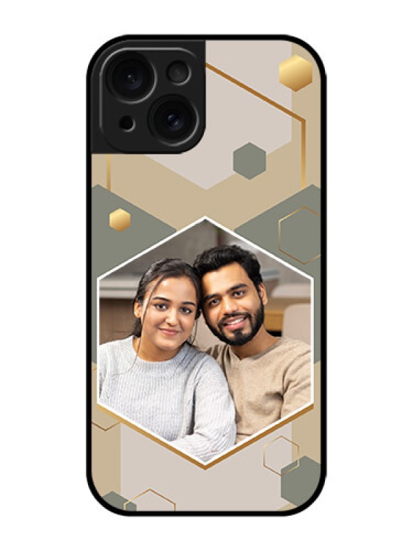 Custom Apple iPhone 15 Custom Glass Phone Case - Stylish Hexagon Pattern Design