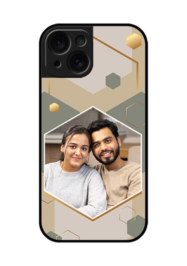 Apple iPhone 15 Custom Glass Phone Case - Stylish Hexagon Pattern Design