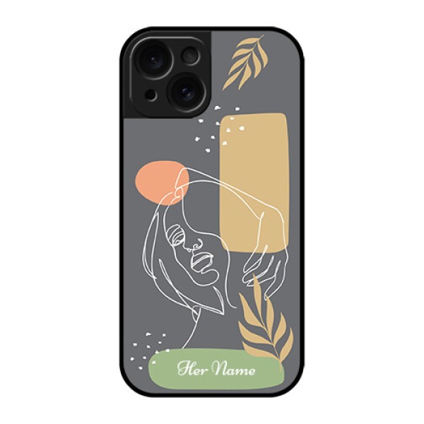 Apple iPhone 15 Custom Glass Phone Case - Gazing Woman Line Art Design Apple iPhone 15 Custom Glass Phone Case - Gazing Woman Line Art Design