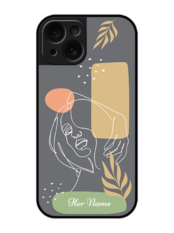 Custom Apple iPhone 15 Custom Glass Phone Case - Gazing Woman Line Art Design
