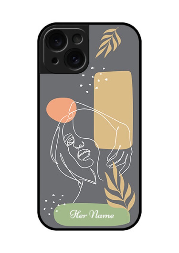 Apple iPhone 15 Custom Glass Phone Case - Gazing Woman Line Art Design