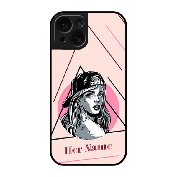 Apple iPhone 15 Custom Glass Phone Case - Rockstar Girl Design Apple iPhone 15 Custom Glass Phone Case - Rockstar Girl Design