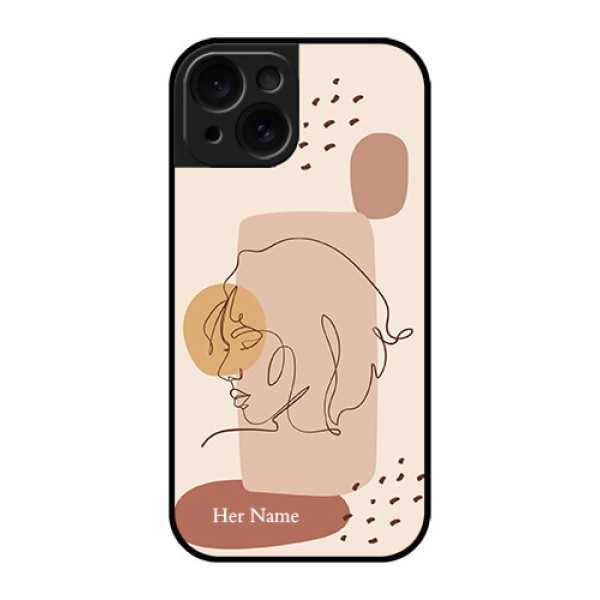 Apple iPhone 15 Custom Glass Phone Case - Calm Woman Line Art Design