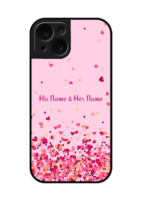 Apple iPhone 15 Custom Glass Phone Case - Floating Hearts Design