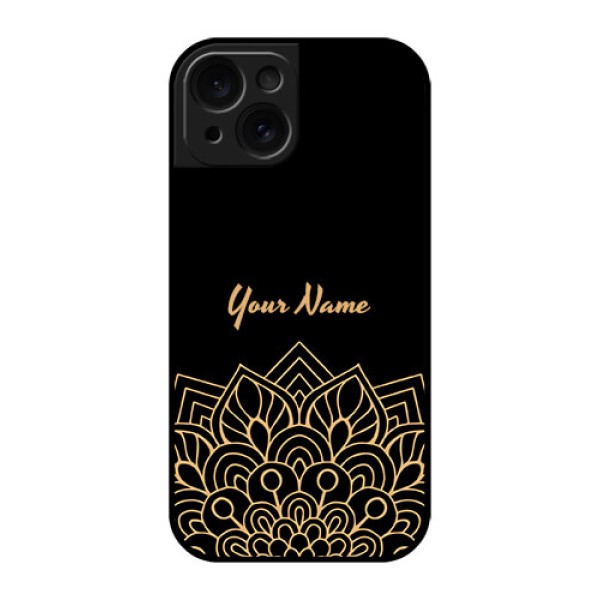 Apple iPhone 15 Custom Glass Phone Case - Golden Mandala Design