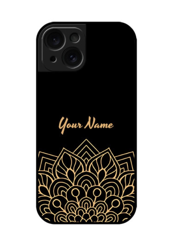 Apple iPhone 15 Custom Glass Phone Case - Golden Mandala Design