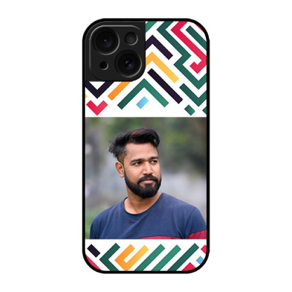 Apple iPhone 15 Custom Glass Phone Case - Colorful Maze Pattern Design Apple iPhone 15 Custom Glass Phone Case - Colorful Maze Pattern Design