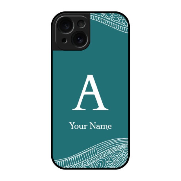 Apple iPhone 15 Custom Glass Phone Case - Line Art Pattern With Custom Name Design Apple iPhone 15 Custom Glass Phone Case - Line Art Pattern With Custom Name Design