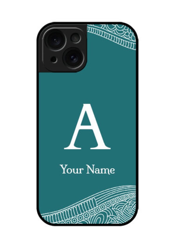 Apple iPhone 15 Custom Glass Phone Case - Line Art Pattern With Custom Name Design