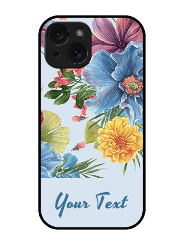 Custom Apple iPhone 15 Custom Glass Phone Case - Stunning Watercolored Flowers Painting Design