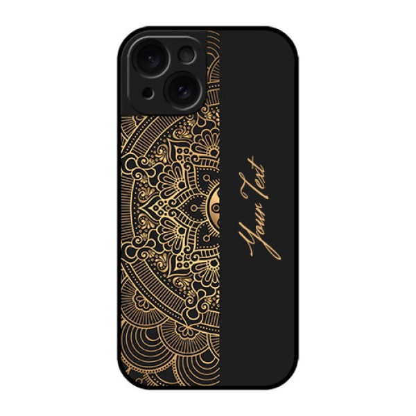 Apple iPhone 15 Custom Glass Phone Case - Mandala Art With Custom Text Design Apple iPhone 15 Custom Glass Phone Case - Mandala Art With Custom Text Design