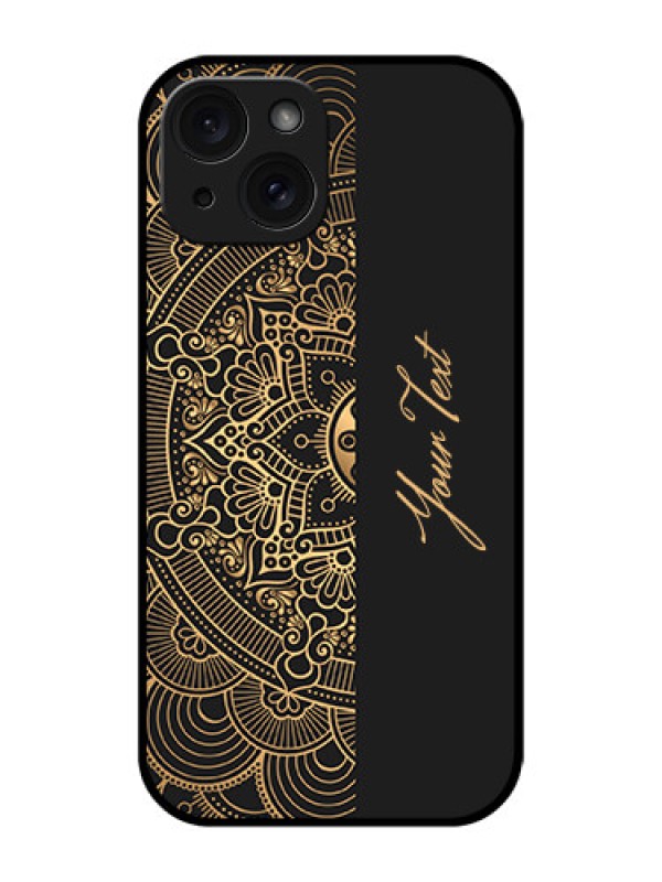 Custom Apple iPhone 15 Custom Glass Phone Case - Mandala Art With Custom Text Design