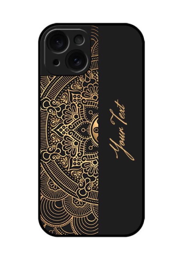 Apple iPhone 15 Custom Glass Phone Case - Mandala Art With Custom Text Design