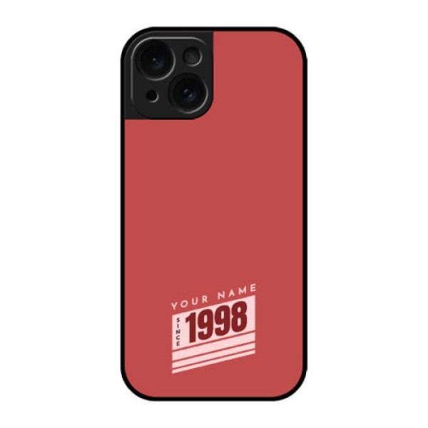 Apple iPhone 15 Custom Glass Phone Case - Red Custom Year Of Birth Design Apple iPhone 15 Custom Glass Phone Case - Red Custom Year Of Birth Design