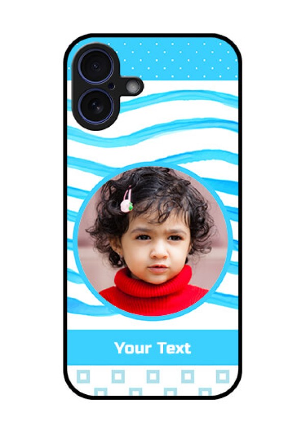 iPhone 16 Plus Custom Glass Phone Case - Simple Blue Case Design