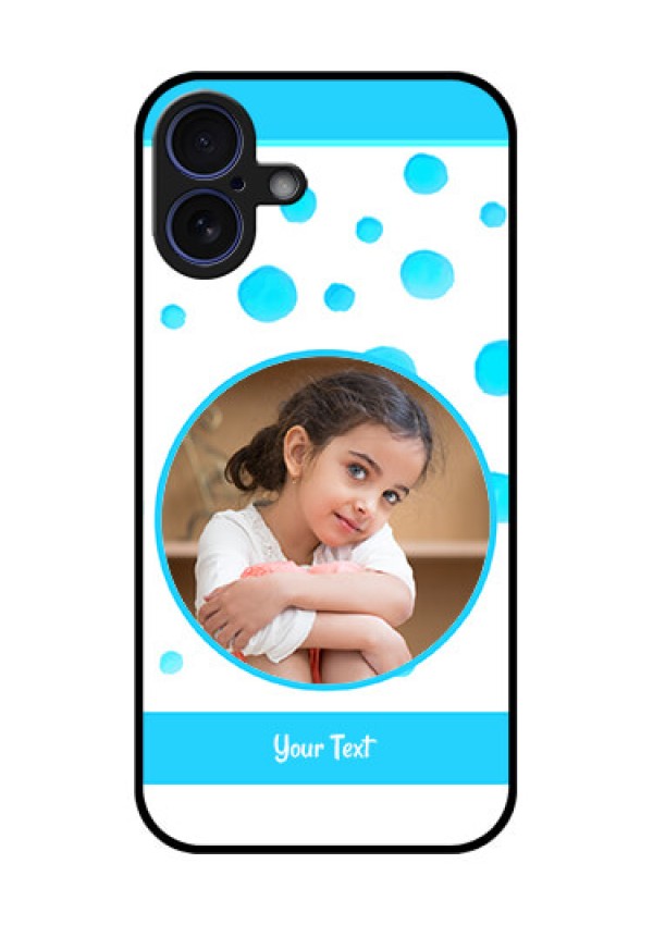 iPhone 16 Plus Custom Glass Phone Case - Blue Bubbles Pattern Design