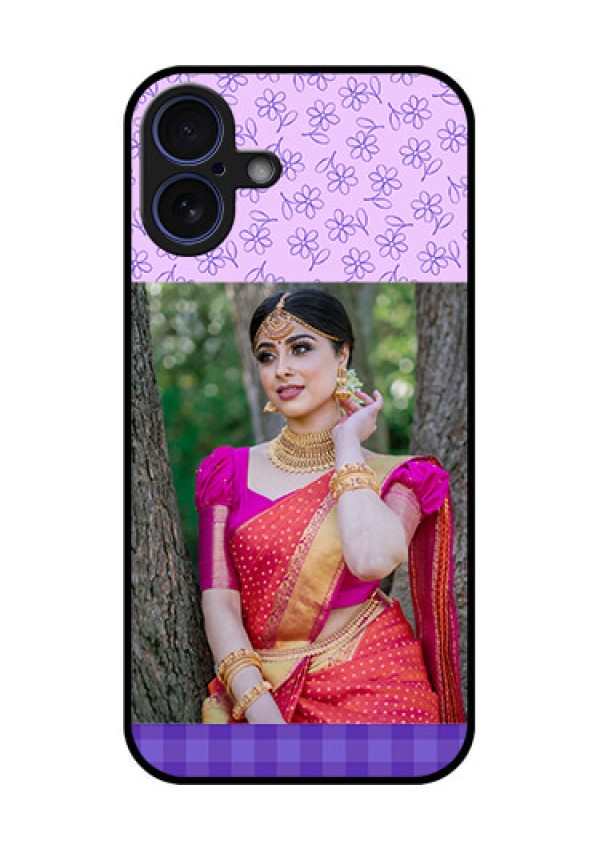 iPhone 16 Plus Custom Glass Phone Case - Purple Floral Design