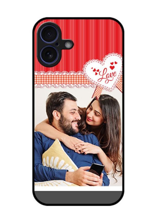 iPhone 16 Plus Custom Glass Phone Case - Red Love Pattern Design