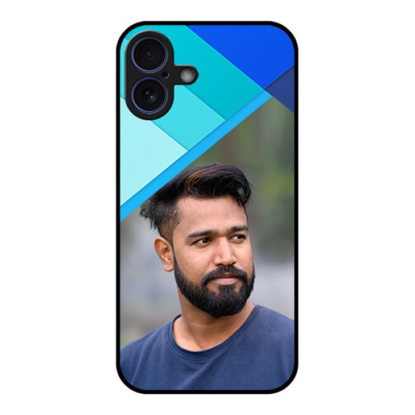 iPhone 16 Plus Custom Glass Phone Case - Blue Pattern Design