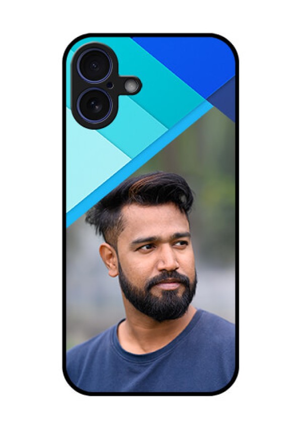 iPhone 16 Plus Custom Glass Phone Case - Blue Pattern Design