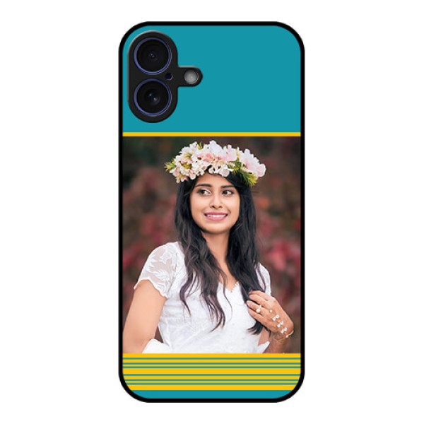 iPhone 16 Plus Custom Glass Phone Case - Yellow and Blue Design