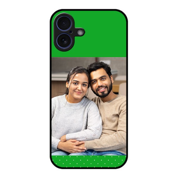 iPhone 16 Plus Custom Glass Phone Case - Green Pattern Design