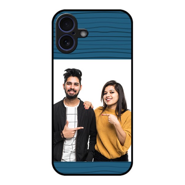 iPhone 16 Plus Custom Glass Phone Case - Blue Pattern Cover Design