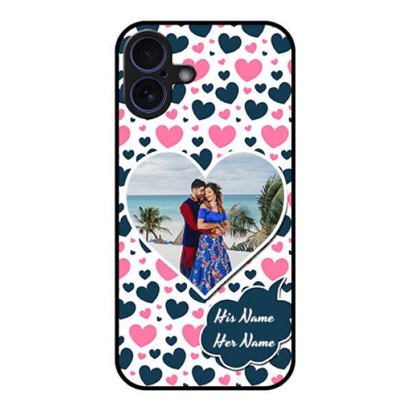 iPhone 16 Plus Custom Glass Phone Case - Pink and Blue Heart Design iPhone 16 Plus Custom Glass Phone Case - Pink and Blue Heart Design
