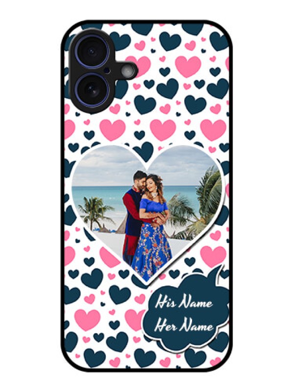 Custom iPhone 16 Plus Custom Glass Phone Case - Pink and Blue Heart Design